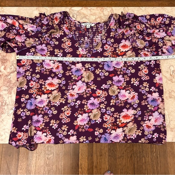 PIONEER WOMAN XL Floral Blouse Purple Ruffle Detail Long Sleeves - Picture 6 of 12
